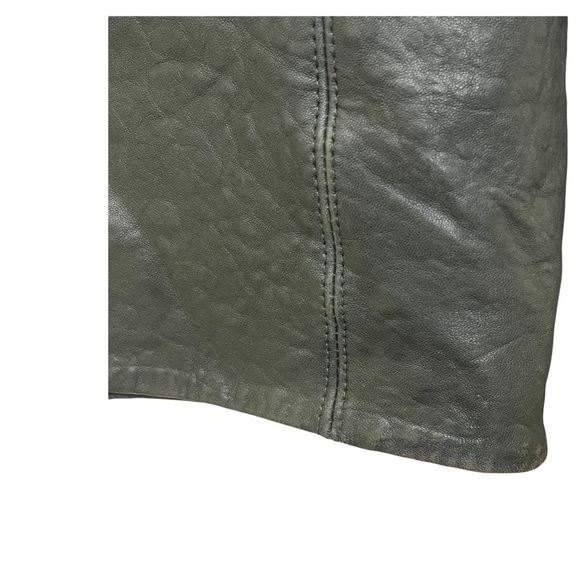 VEDA Leather Biker Jacket Dark Olive Green Size Large - Picture 9 of 15